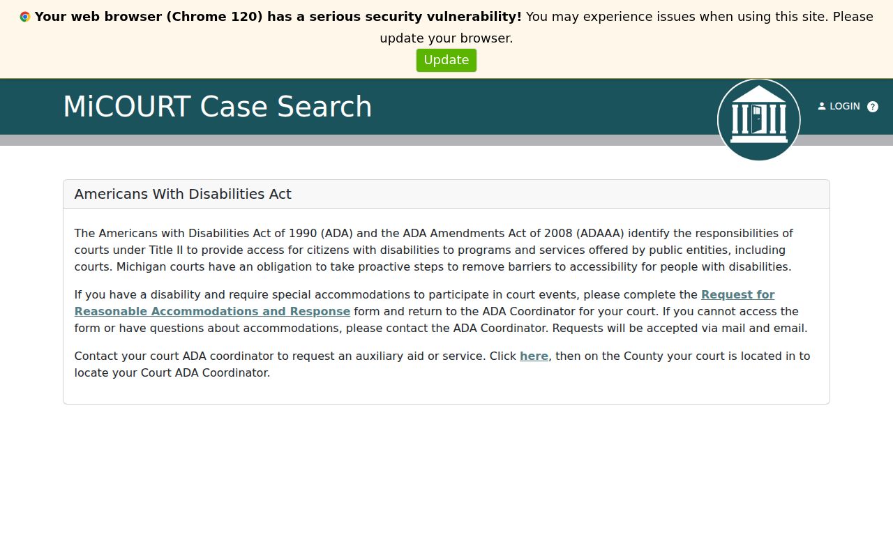 Delta County docket search MiCOURT accessibility and accommodation page
