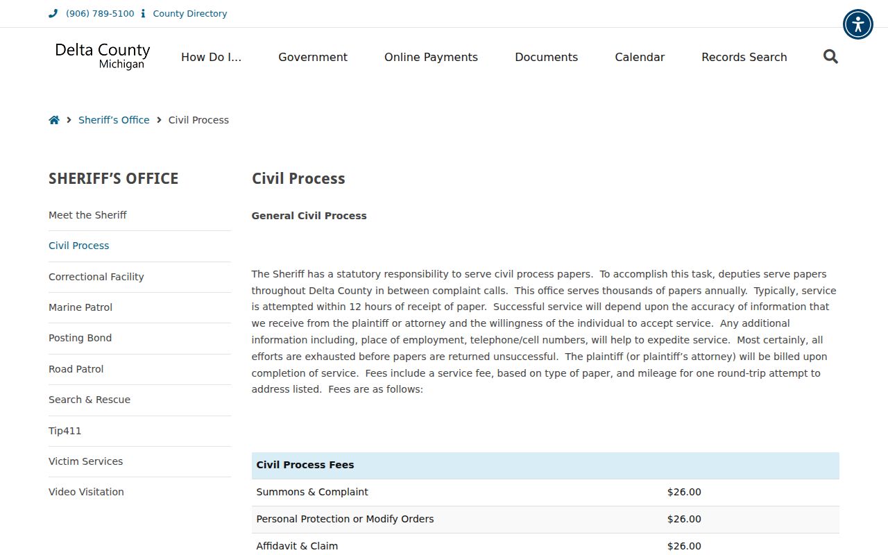 Delta County civil court dockets Sheriff Civil Process information