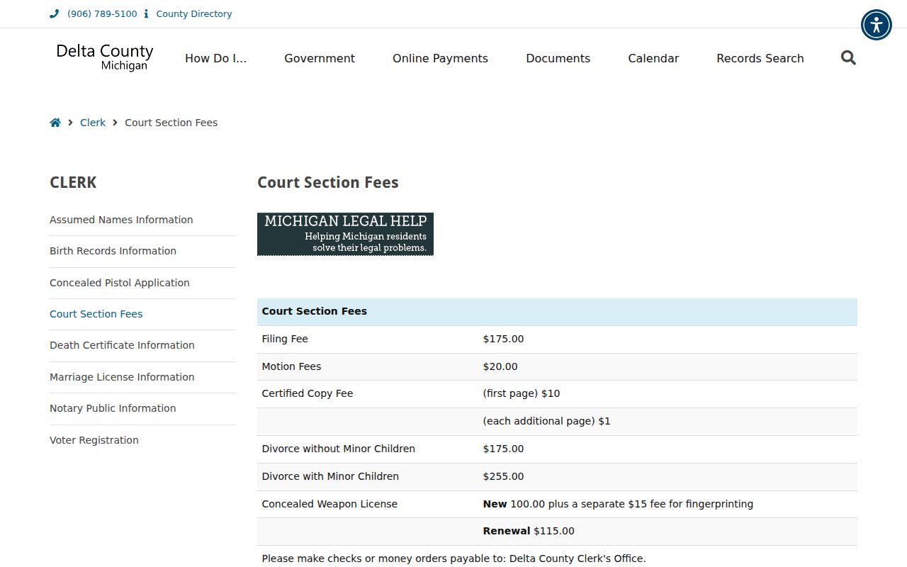 Delta County civil court dockets court-section fee table