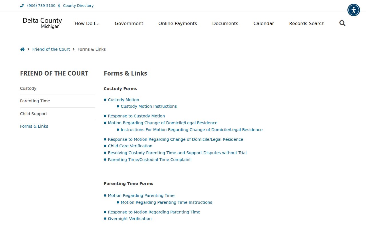 Delta County court records Friend of Court forms and records-request access route