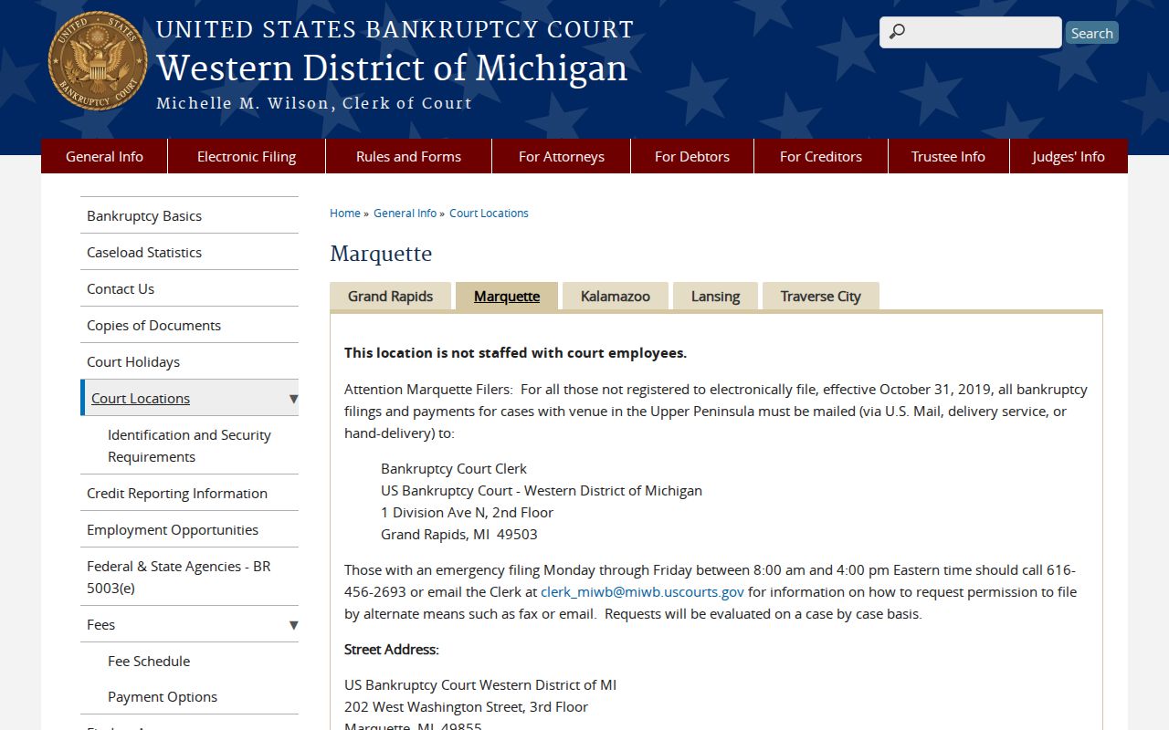 Delta County court records federal bankruptcy access information for Marquette