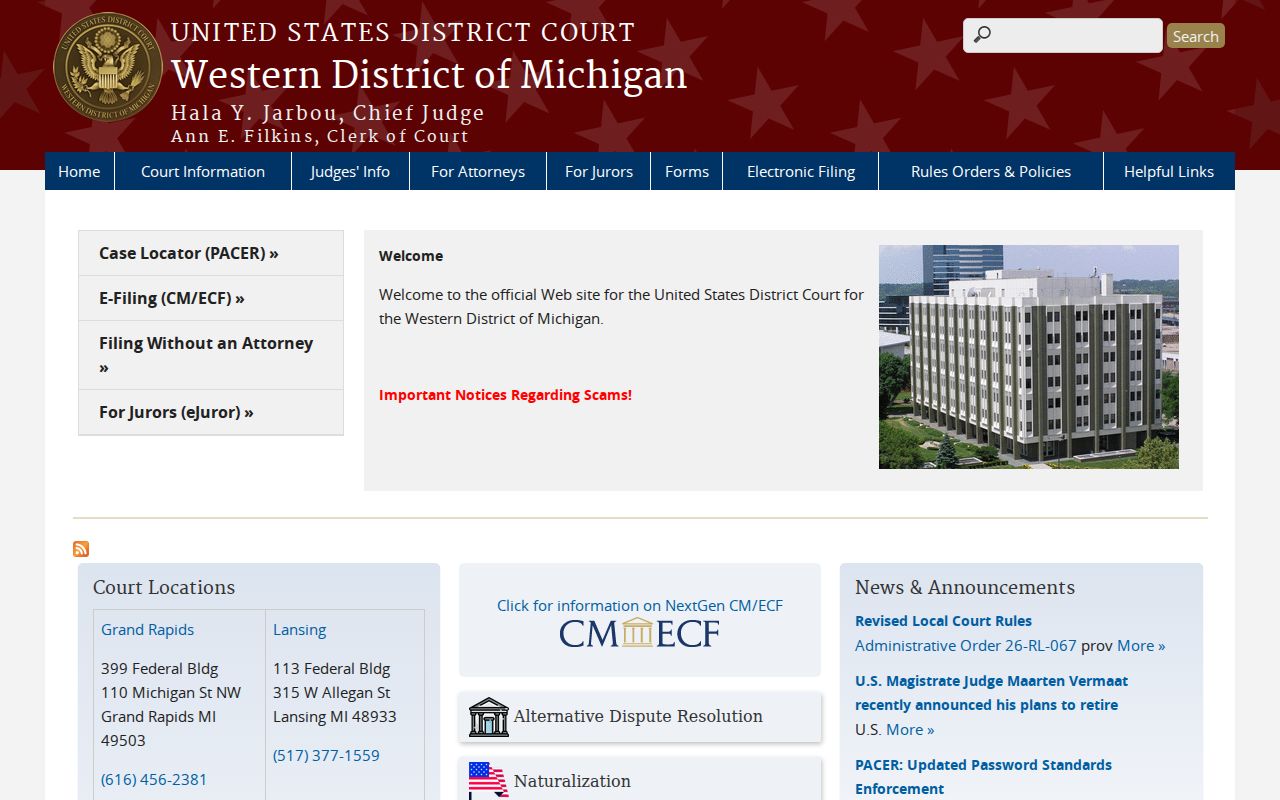 Delta County court records Western District of Michigan official federal access page