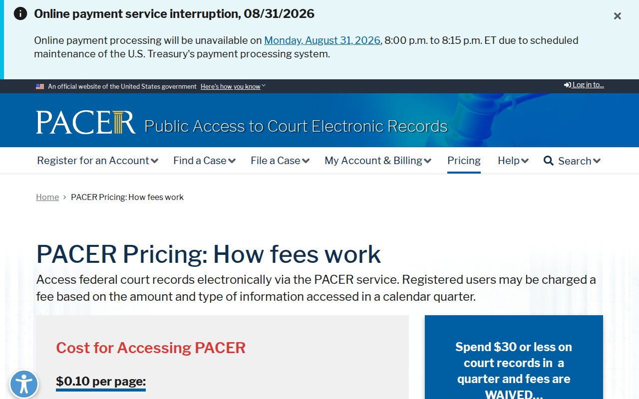Delta County court records PACER federal access pricing information