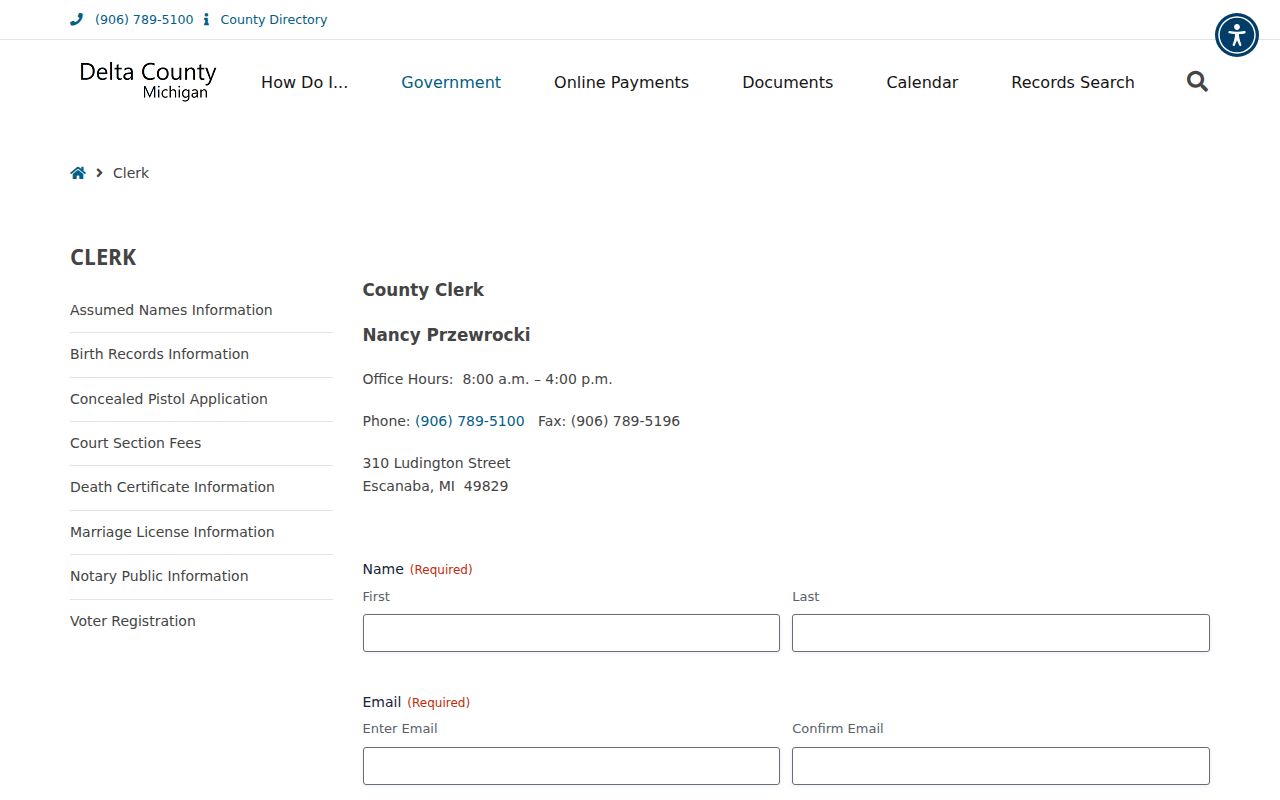 Delta County court docket clerk records contact page