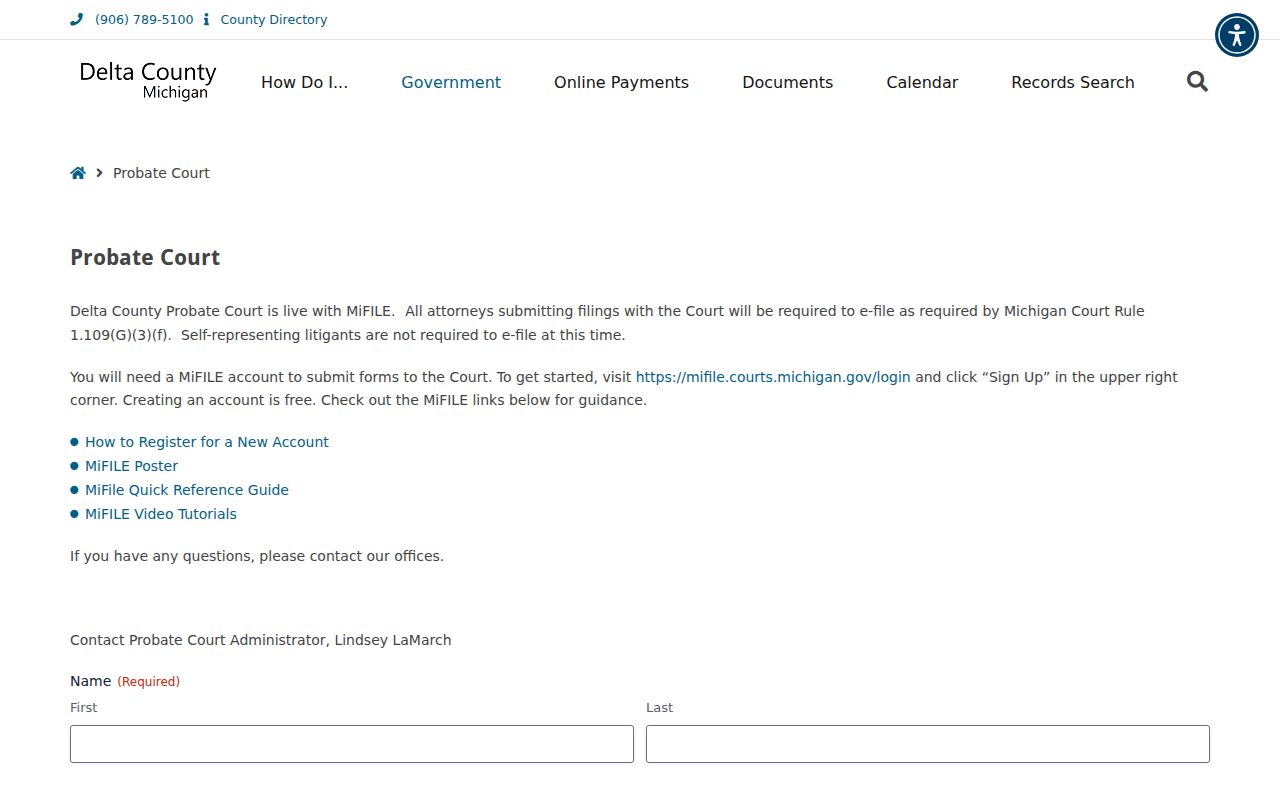 Delta County court docket Probate MiFILE filing instructions