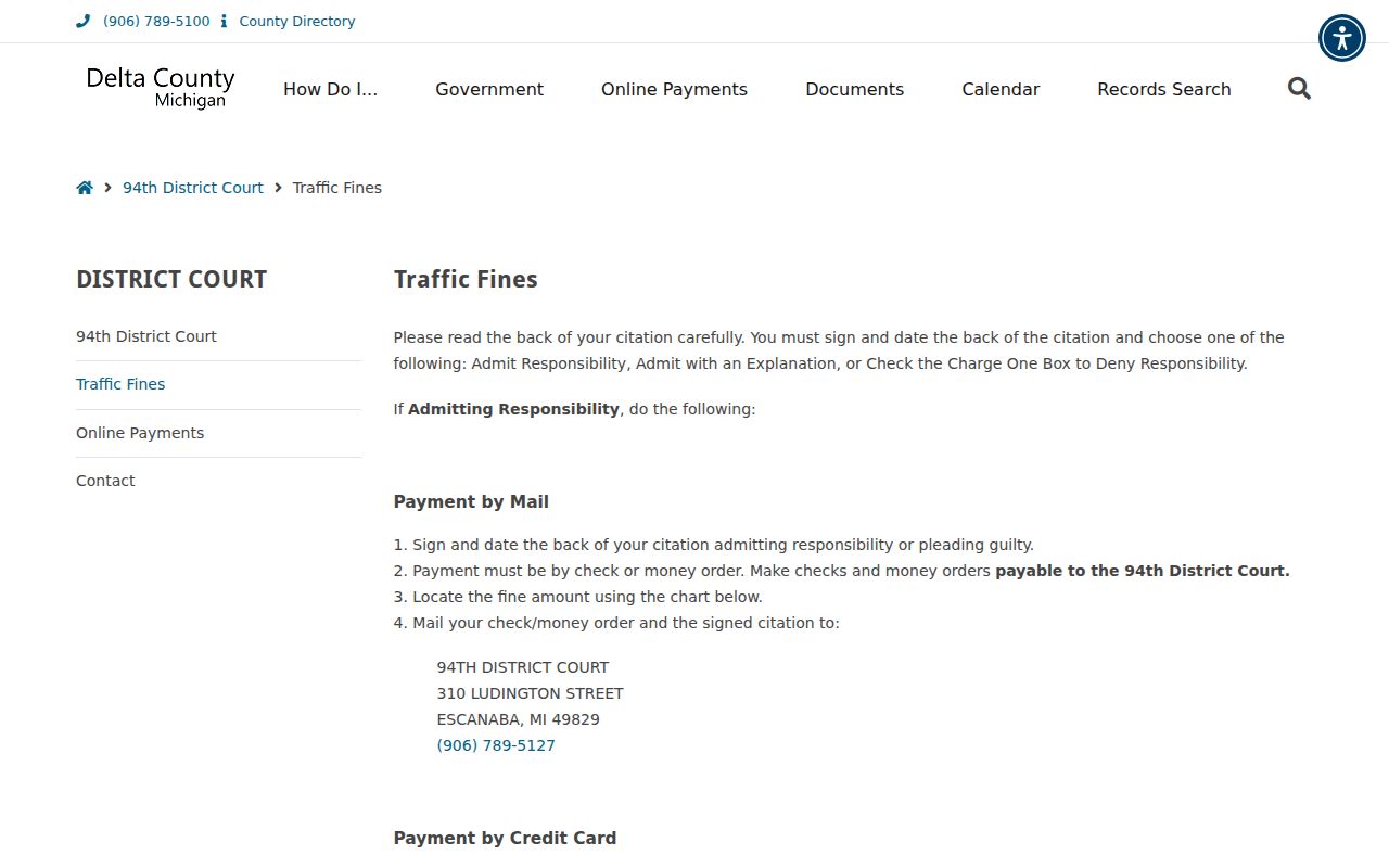 Delta County traffic court records citation and payment instructions